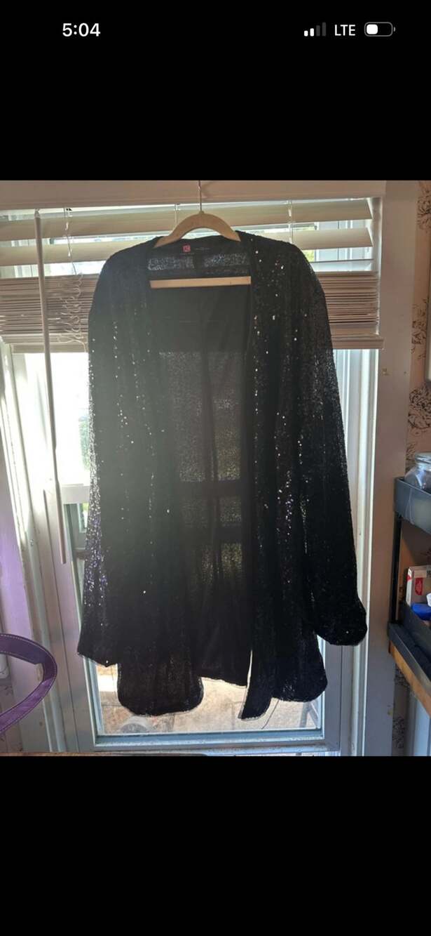 Kancy Kole Black Sequin Open-Front Cardigan Jacket 2XL